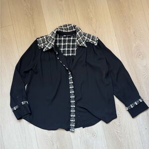 Zara Black and White Tweed Top